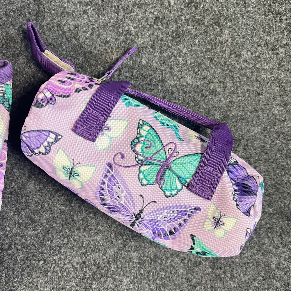 Pottery Barn Kids Mackenzie Purple Butterfly Backpack & Pencil Case Monogram A - Picture 3 of 12